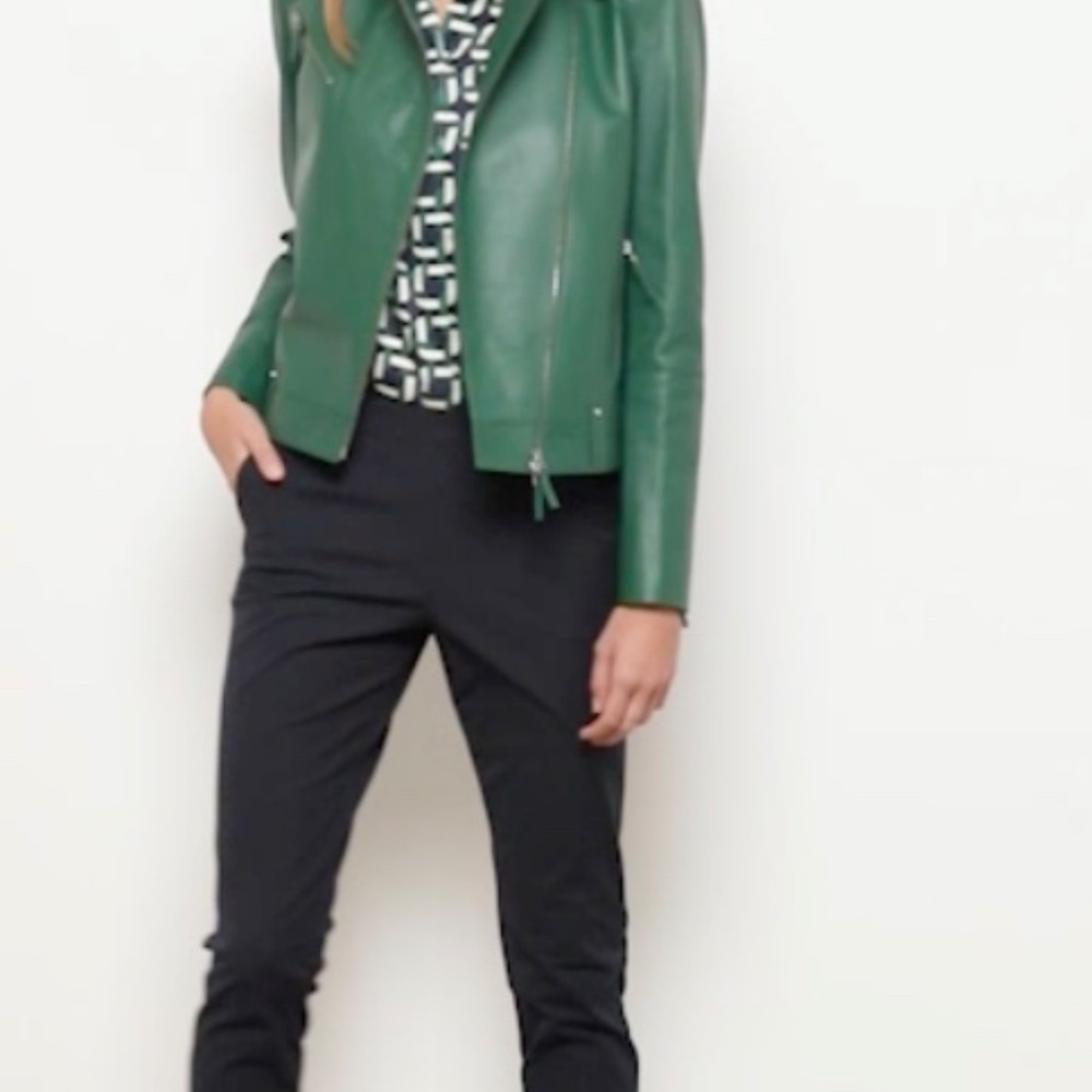 Bernice Leather Moto Jacket Lafayette 148 New York in Green size L